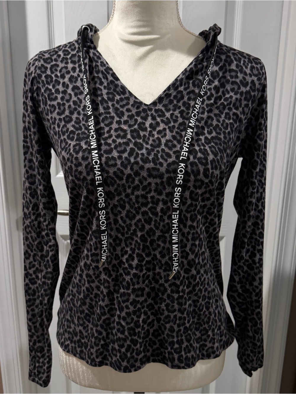 Michael Kors Charcoal & Black Leopard Print V-Neck Hoodie